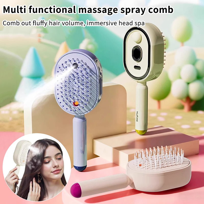 Hair Care Oil - Multifunktionaler Massagekamm, Elektrischer Sprüh-Luftkissen-Kopfhautmassager, Selbstreinigender Ätherisches-Öl-Haarpflegekamm,