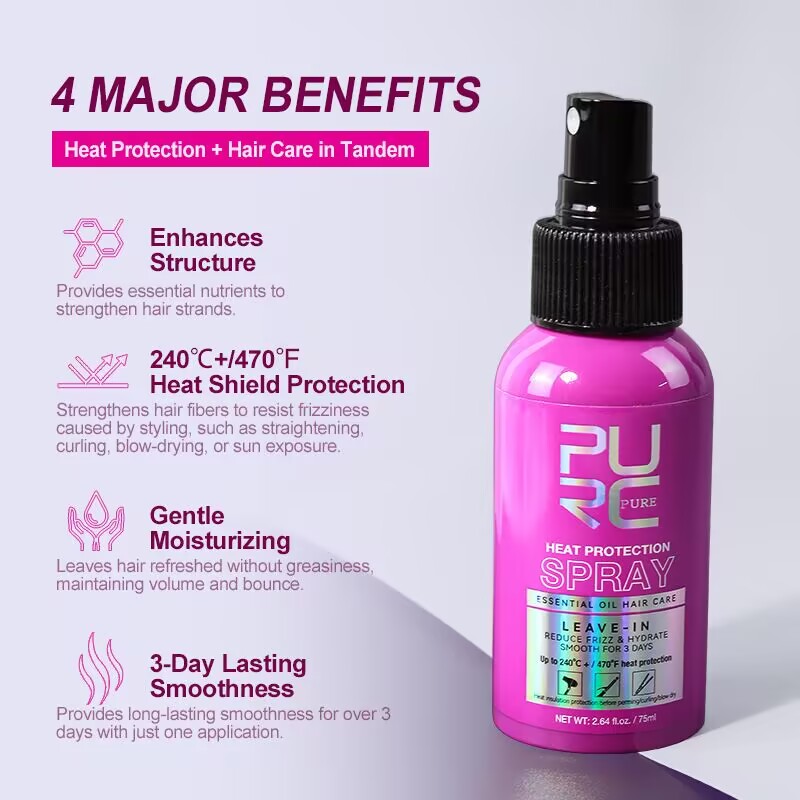 Hair Care Heat Protectant - PURC Hitzeschutzspray mit Kokosnussöl gegen Frizz