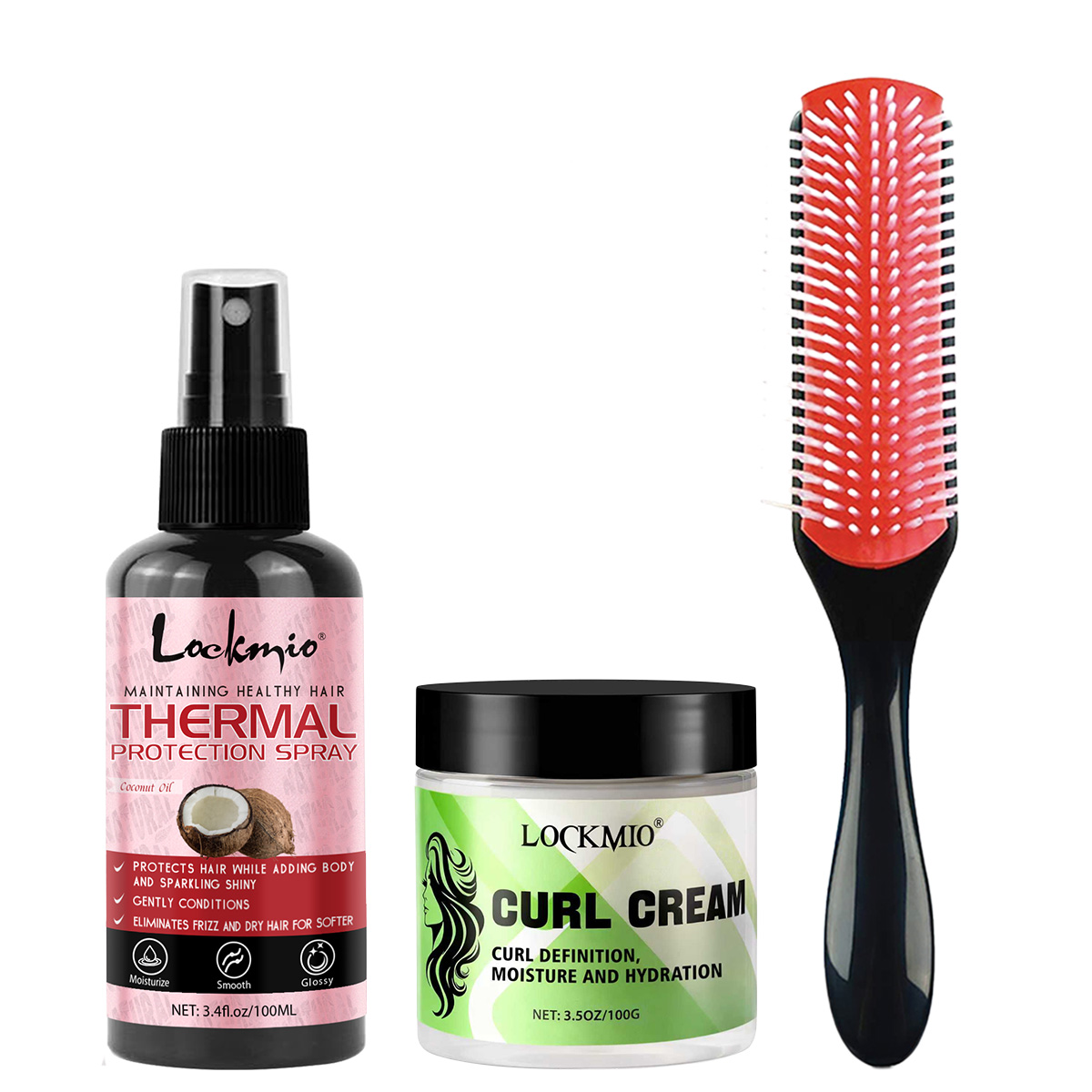 Hair Care Heat Protectant - Lockenpflege-Styling-Set 3-teilig: Hitzeschutz-Glättungsspray, Feuchtigkeitsspendende Locken-Definiercreme, Elastin-Lockenverstärker