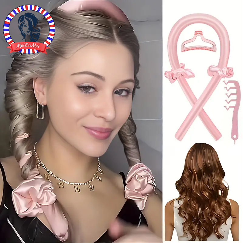 Detangling Wide Comb - 5-teiliges Styling-Set, 4-in-1, hitzefreies Curling-Set, Haarstab,