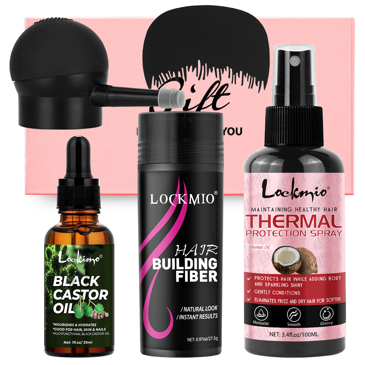 Hair Care Heat Protectant - Haarpflege- und Wachstumsset Schwarzes Rizinusöl für